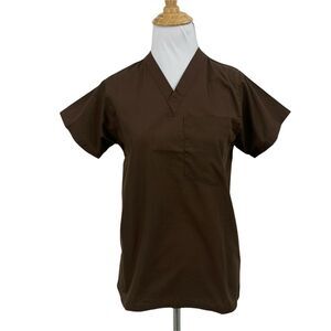 Allheart Unisex Scrub Top Adult Size 2XS Brown Cotton Blend Medical Uniform New
